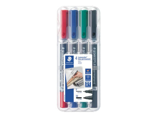 Marcatori doppia punta Staedtler Lumocolor permanent duo 348 assortiti astuccio da 4 pezzi - 348 WP4
