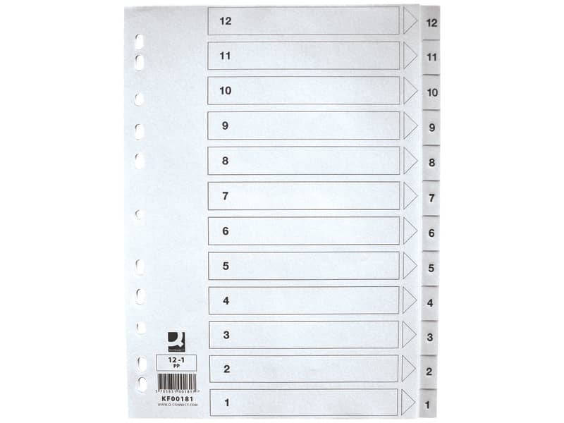 Divisore numerico Q-Connect bianco 22,5x29,7 cm ppl 1-12 KF00181