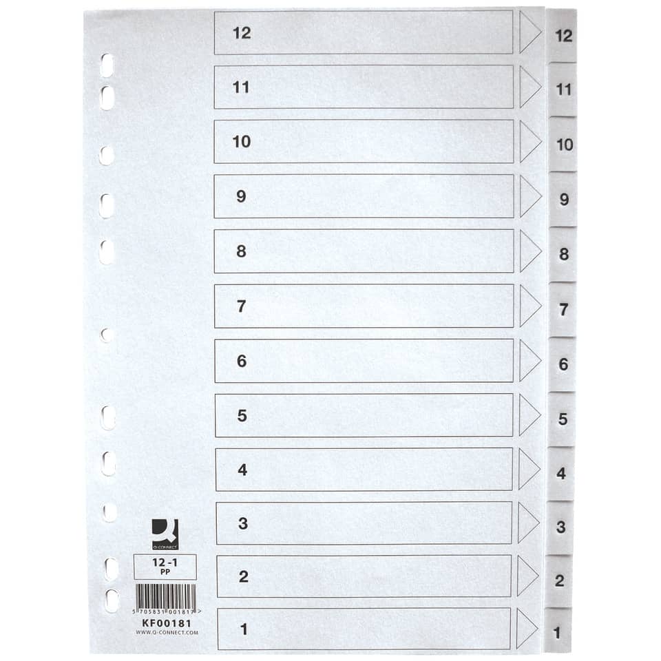 Divisore numerico Q-Connect bianco 22,5x29,7 cm ppl 1-12 KF00181