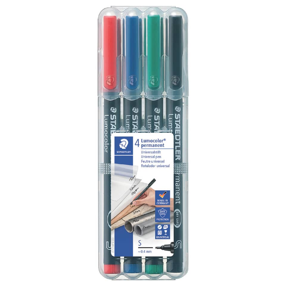 Penne a punta sintetica Staedtler Lumocolor permanent pen 313 s assortiti astuccio da 4 pezzi - 313 WP4
