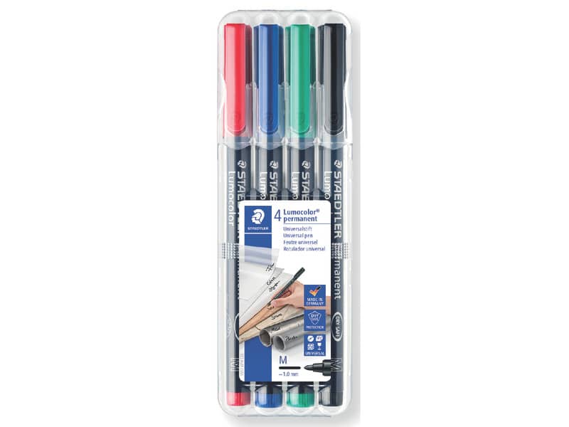 Penne a punta sintetica Staedtler Lumocolor permanent pen 317 M assortiti astuccio da 4 pezzi - 317 WP4