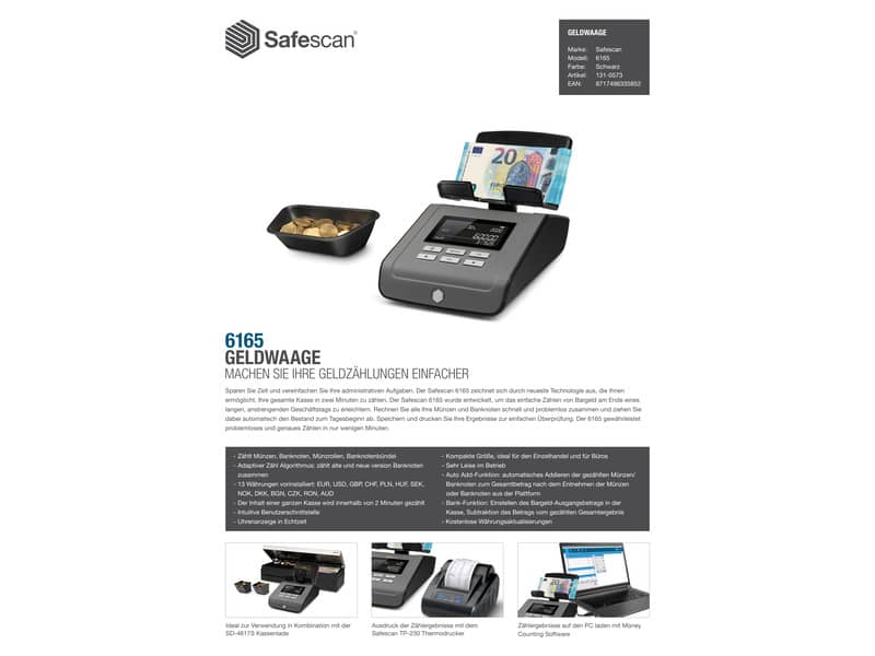 Bilancia conta denaro Safescan 6165 nero  131-0573