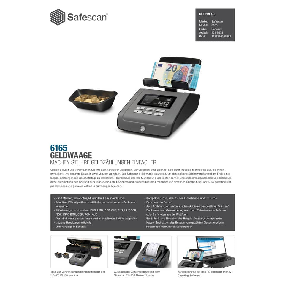 Bilancia conta denaro Safescan 6165 nero  131-0573