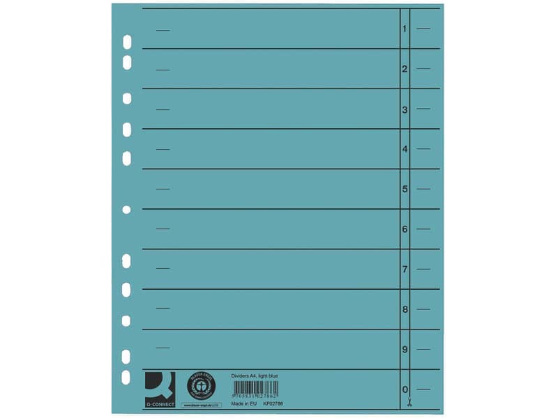 Separatore per archivio con perforazione universale Q-Connect 24x30 cm 230 g/m² blu  conf. da 100 - KF02786