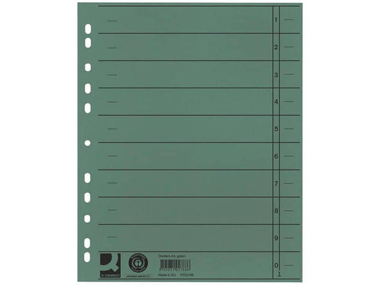 Separatore per archivio con perforazione universale Q-Connect 24x30 cm 230 g/m² verde conf. da 100 - KF02788