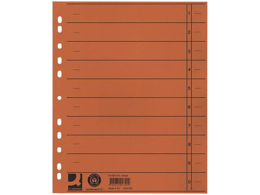 Separatore per archivio con perforazione universale Q-Connect 24x30 cm 230 g/m² arancio  conf. da 100 - KF02790