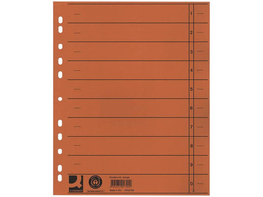 Separatore per archivio con perforazione universale Q-Connect 24x30 cm 230 g/m² arancio conf. da 100 - KF02790