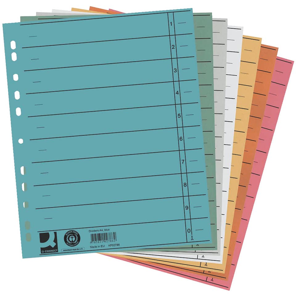 Separatore per archivio con perforazione universale Q-Connect 24x30 cm 230 g/m² assortiti  conf. da 100 - KF00642