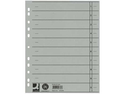 Separatore per archivio con perforazione universale Q-Connect 24x30 cm 230 g/m² grigio  conf. da 100 - KF02789