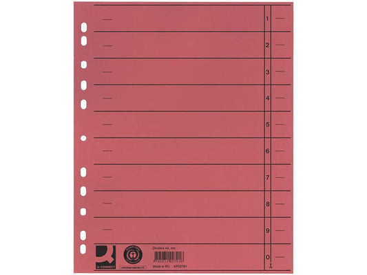 Separatore per archivio con perforazione universale Q-Connect 24x30 cm 230 g/m² rosso conf. da 100 - KF02791