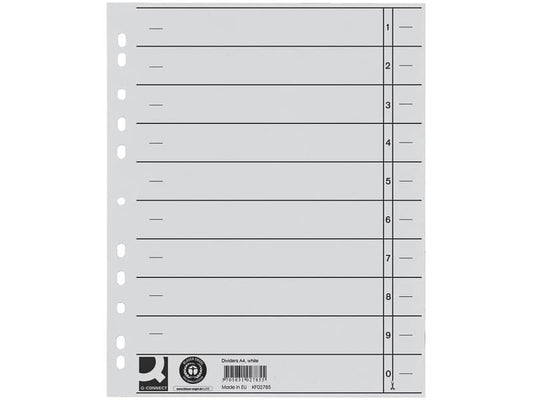 Separatore per archivio con perforazione universale Q-Connect 24x30 cm 230 g/m² bianco conf. da 100 - KF02785