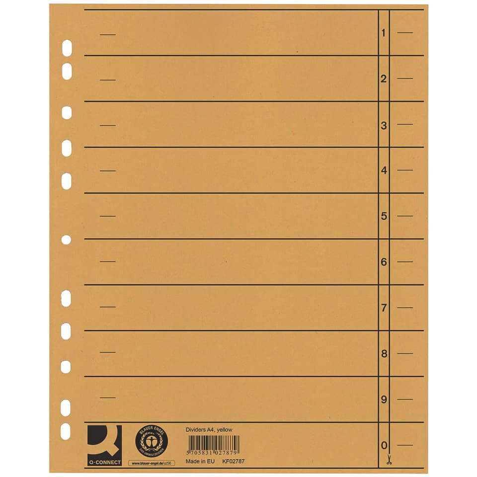 Separatore per archivio con perforazione universale Q-Connect 24x30 cm 230 g/m² giallo  conf. da 100 - KF02787