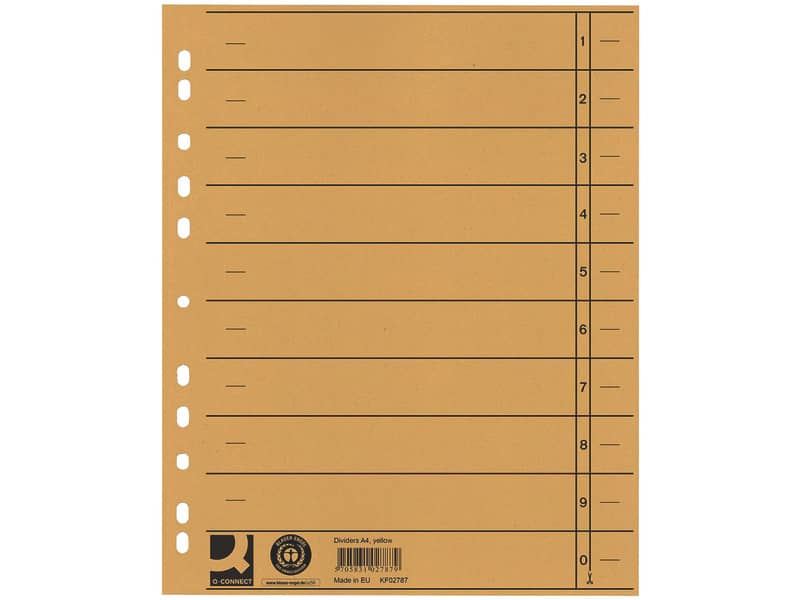 Separatore per archivio con perforazione universale Q-Connect 24x30 cm 230 g/m² giallo  conf. da 100 - KF02787