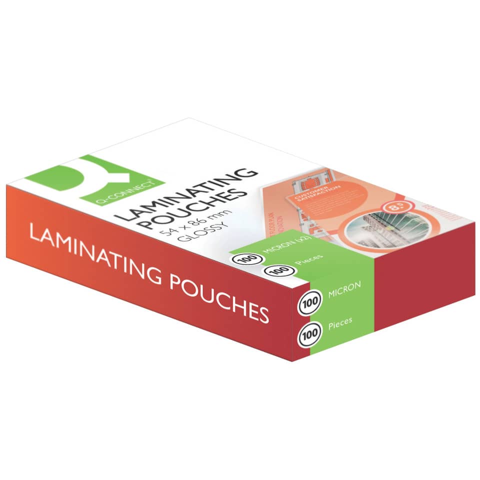 Pouches per plastificatrici Q-Connect 2x100 µm finitura lucida 54x86 mm Conf. 100 pezzi - KF01202