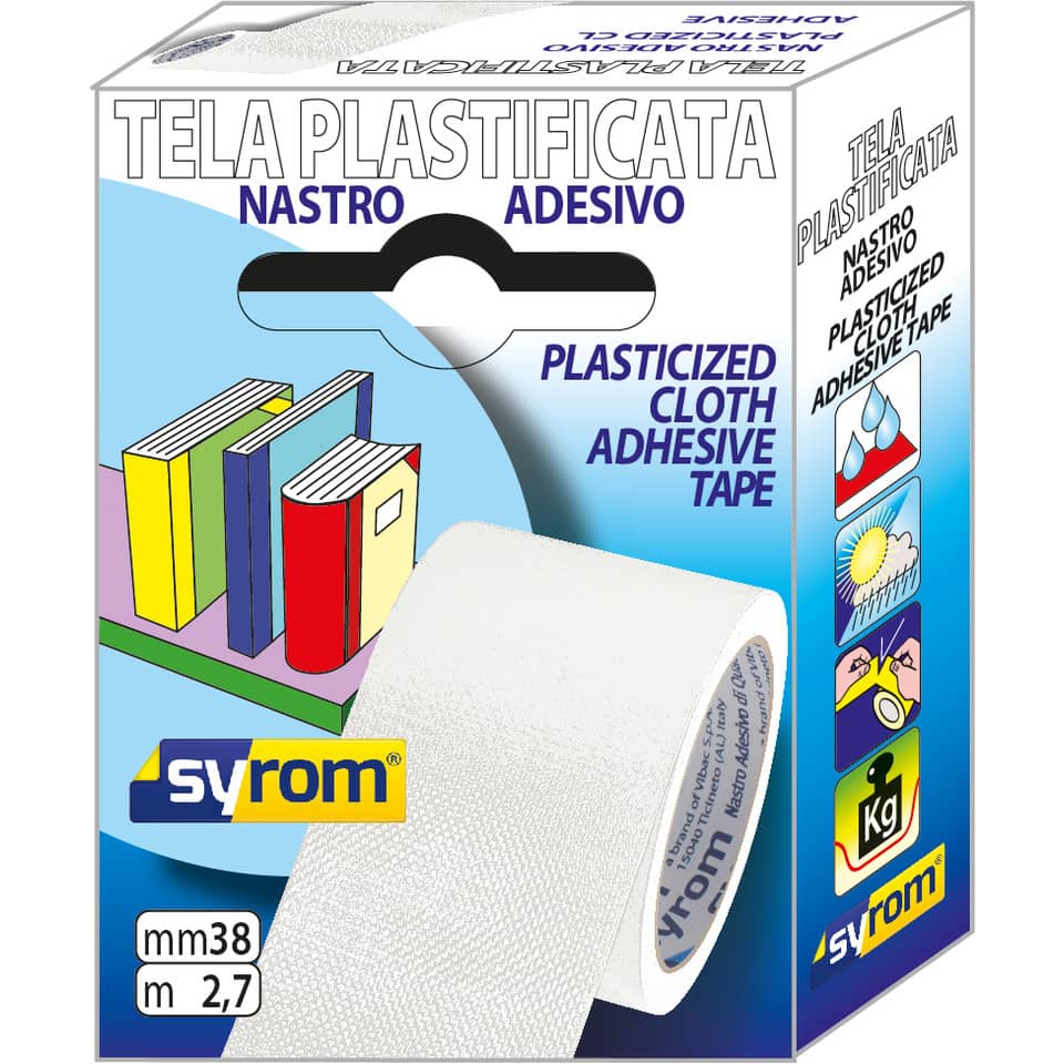 Nastro adesivo in tela Tes 702 SYROM formato 38 mm x 2,7 m  - materiale tela plastificata bianco - 7579