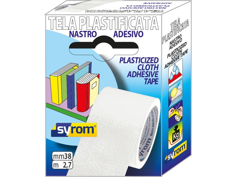 Nastro adesivo in tela Tes 702 SYROM formato 38 mm x 2,7 m  - materiale tela plastificata bianco - 7579