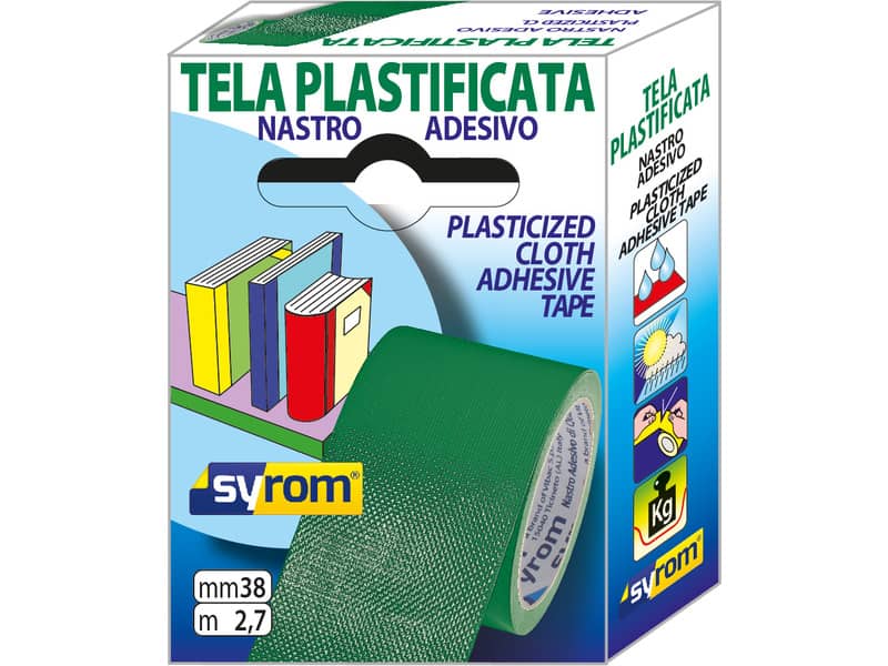 Nastro adesivo in tela Tes 702 SYROM formato 38 mm x 2,7 m - materiale tela plastificata verde - 7575