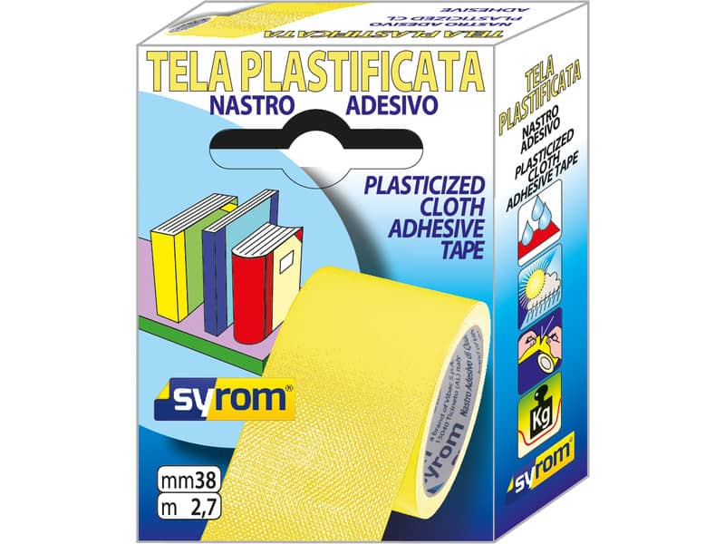 Nastro adesivo in in tela Tes 702 SYROM formato 38 mm x 2,7 m - materiale tela plastificata giallo - 7574