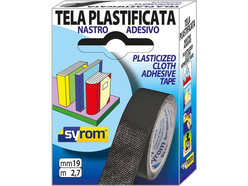 Nastro adesivo in tela Tes 702 SYROM formato 19 mm x 2,7 m - materiale tela plastificata nero - 7569
