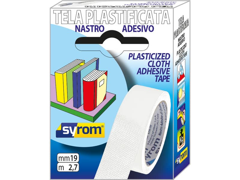 Nastro adesivo in tela Tes 702 SYROM formato 19 mm x 2,7 m - materiale tela plastificata bianco - 7571