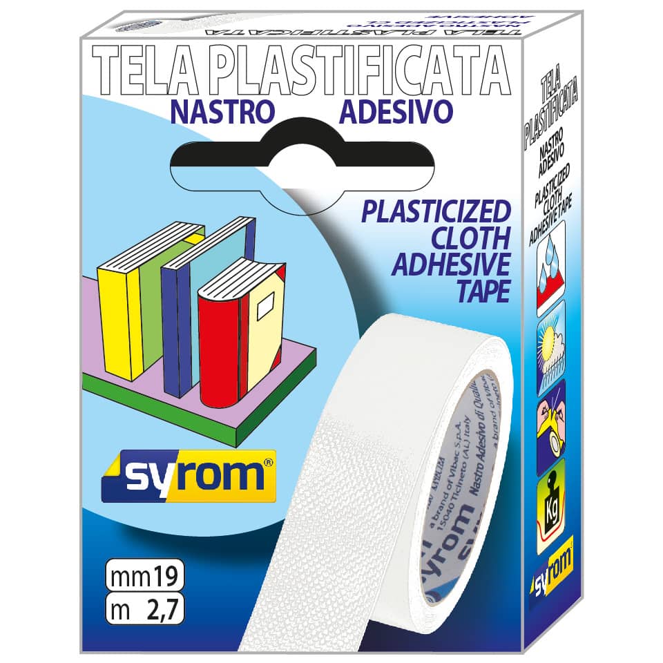 Nastro adesivo in tela Tes 702 SYROM formato 19 mm x 2,7 m - materiale tela plastificata bianco - 7571