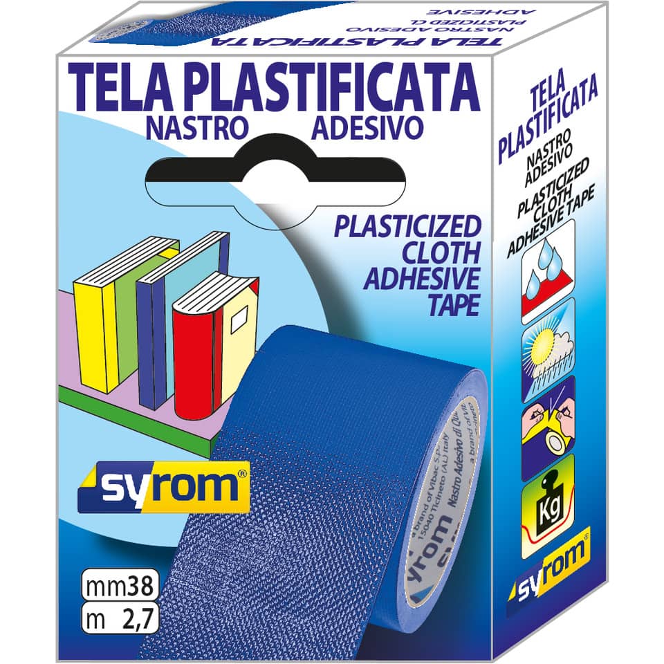 Nastro adesivo in tela Tes 702 SYROM formato 38 mm x 2,7 m - materiale tela plastificata blu - 7576