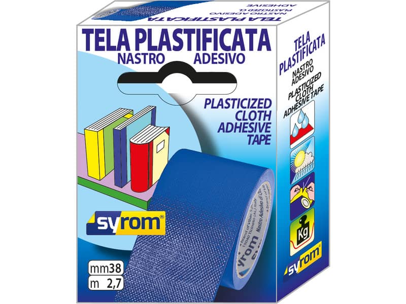 Nastro adesivo in tela Tes 702 SYROM formato 38 mm x 2,7 m - materiale tela plastificata blu - 7576