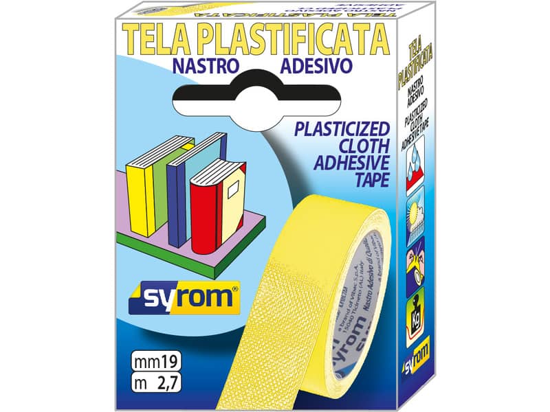 Nastro adesivo in tela Tes 702 SYROM formato 19 mm x 2,7 m - materiale tela plastificata giallo - 7566