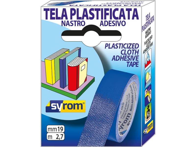 Nastro adesivo in tela Tes 702 SYROM formato 19 mm x 2,7 m - materiale tela plastificata blu - 7568