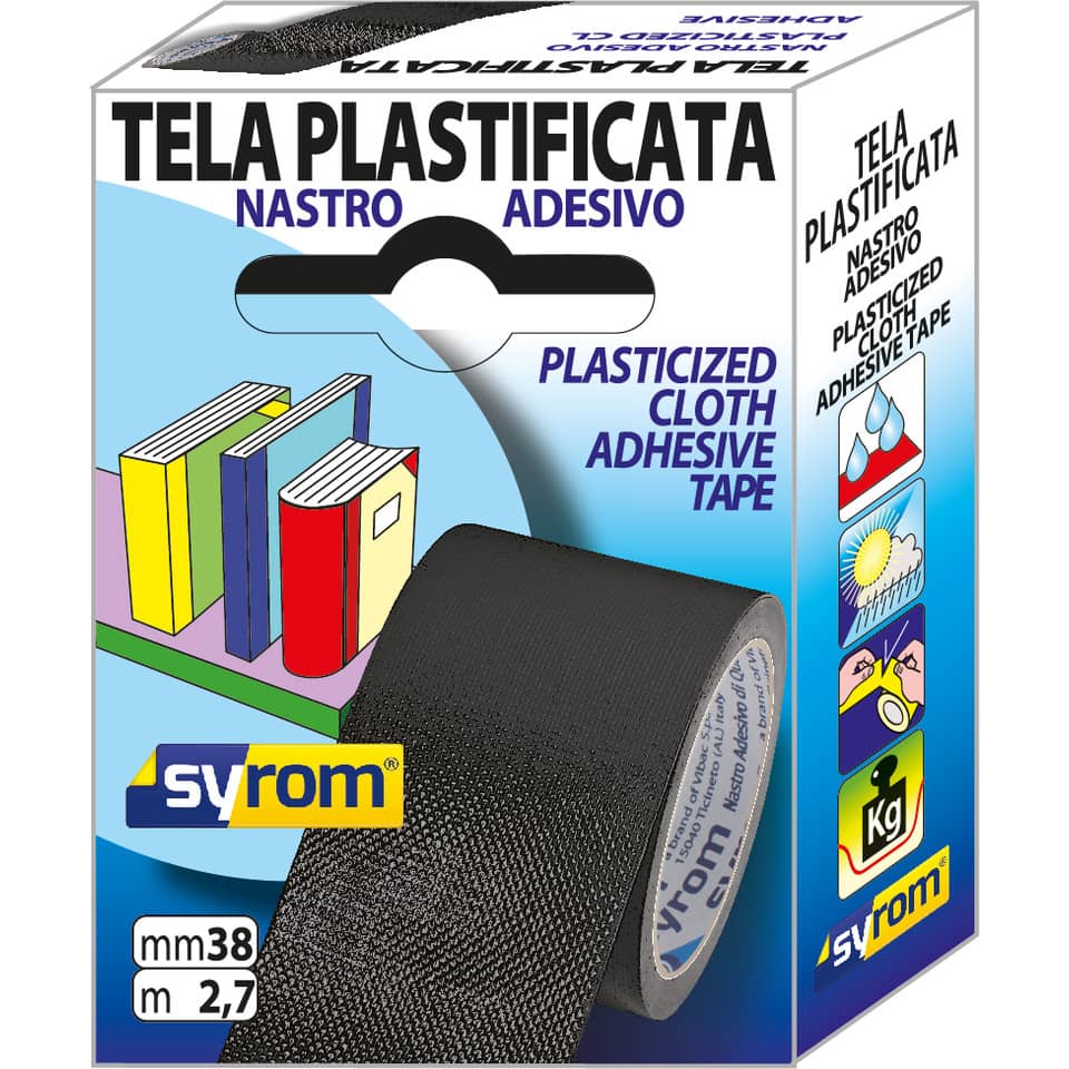 Nastro adesivo in tela Tes 702 SYROM formato 38 mm x 2,7 m - materiale tela plastificata nero - 7577