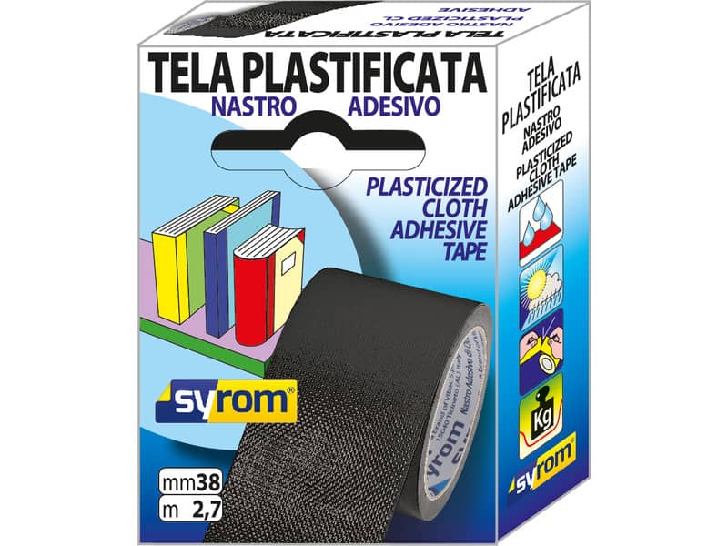 Nastro adesivo in tela Tes 702 SYROM formato 38 mm x 2,7 m - materiale tela plastificata nero - 7577