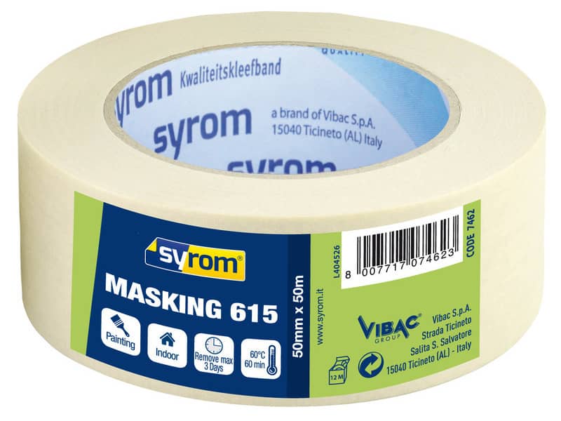 Nastro adesivo in carta Masking 615 SYROM avorio formato 50 mm x 50 m 7462