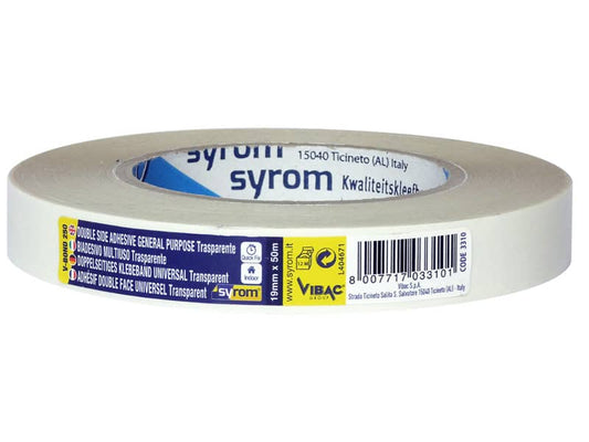 Nastro biadesivo D.F.PLP 250 SYROM formato 19 mm x 50 m - materiale ppl trasparente - 3310