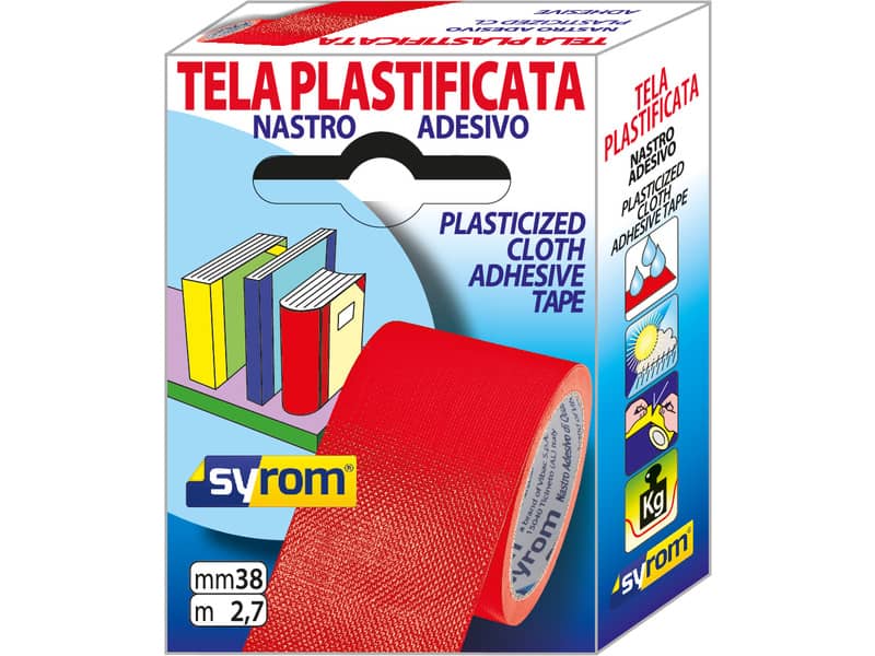 Nastro adesivo in tela Tes 702 SYROM formato 38 mm x 2,7 m - materiale tela plastificata rosso - 7573
