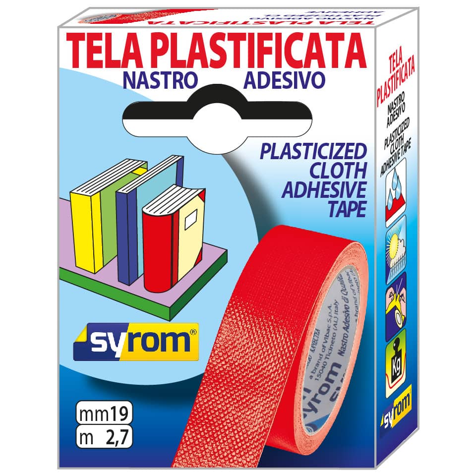 Nastro adesivo in tela Tes 702 SYROM formato 19 mm x 2,7 m - materiale tela plastificata rosso - 7565