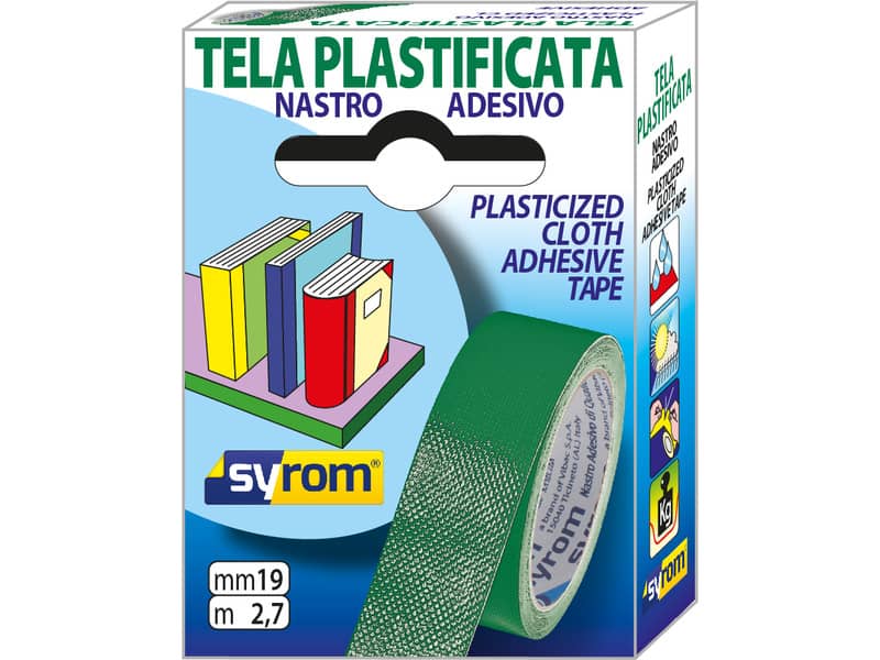 Nastro adesivo in tela Tes 702 SYROM formato 19 mm x 2,7 m - materiale tela plastificata verde - 7567