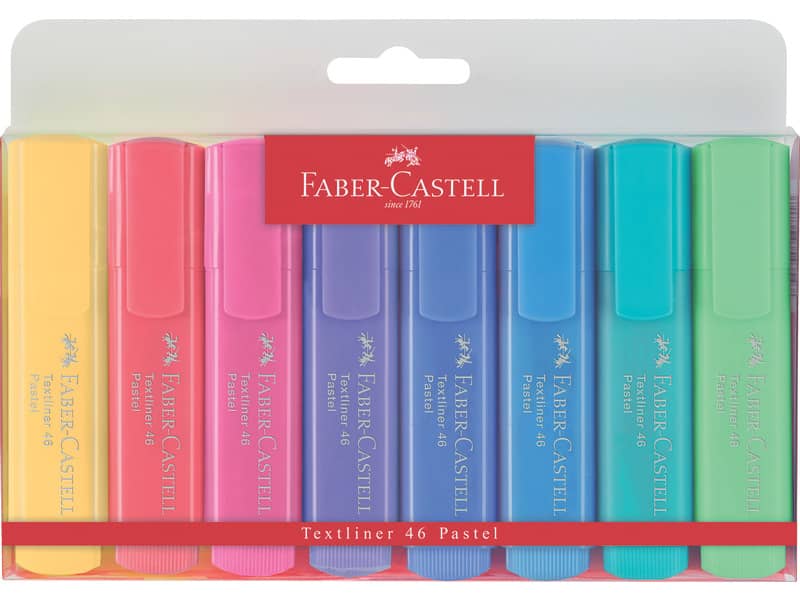 Evidenziatori Faber-Castell Textliner 46 Refill 1-2-5 mm assortiti pastel Conf. 8 pezzi - 154609