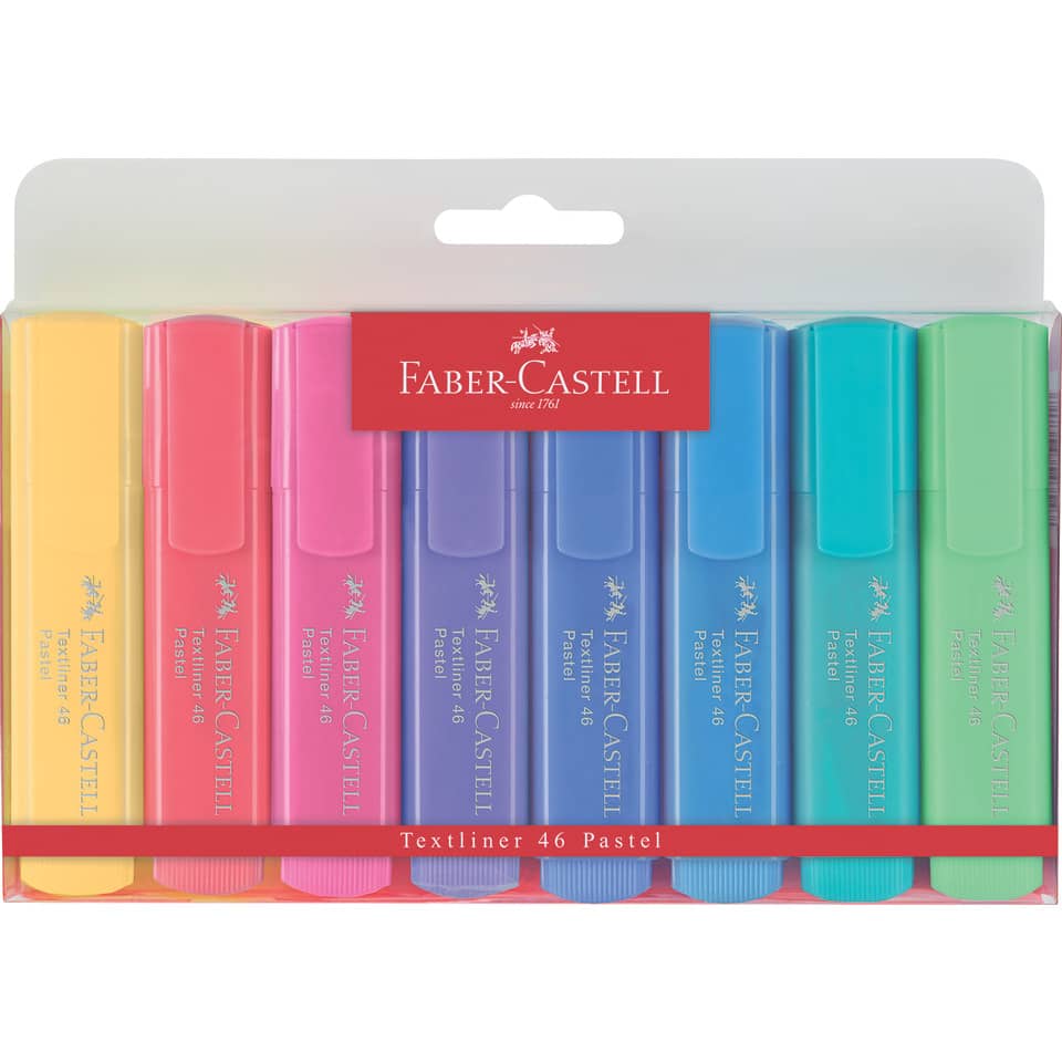 Evidenziatori Faber-Castell Textliner 46 Refill 1-2-5 mm assortiti pastel Conf. 8 pezzi - 154609