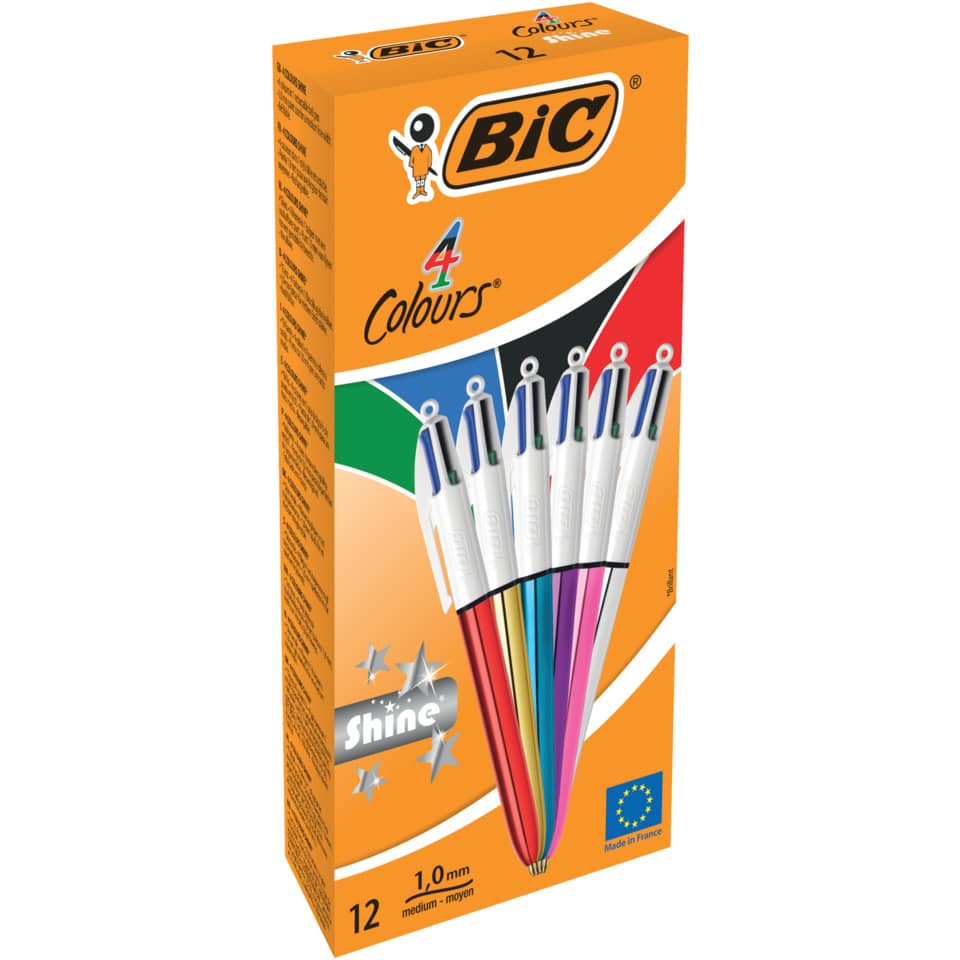 Penna a sfera a scatto BIC 4 Colours Shine fusti assortiti - M 1 mm assortiti 964775