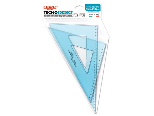 Coppia squadre ARDA Linea Tecnoschool plastica azzurro trasparente Formato 45° e 60° 30 cm Conf. 2 pezzi - 60330SS