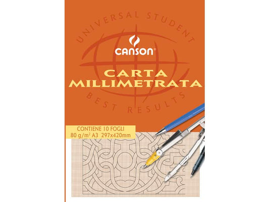 Blocco da disegno CANSON carta millimetrata bianco/arancio 80 g/m² 10 fogli A3 - C200005824