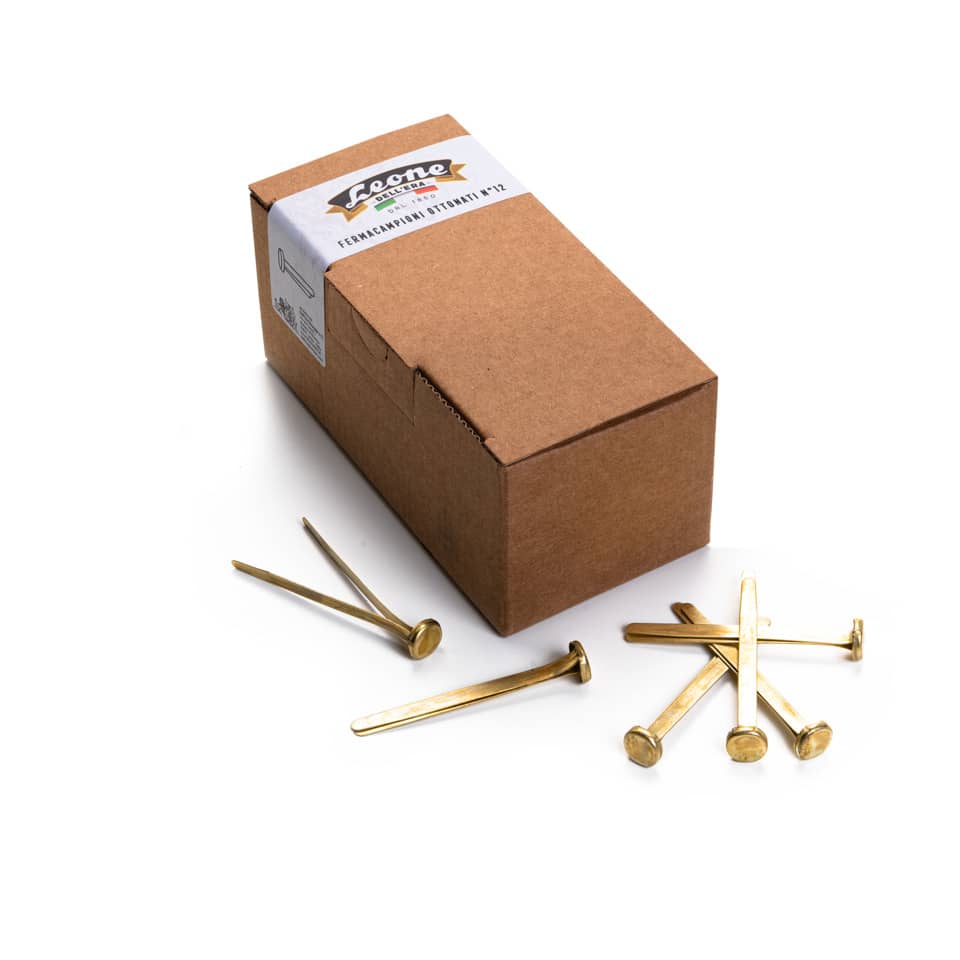 Fermacampioni Leone Dell'Era in acciaio testa bombata N. 12 70 mm ottone scatola da 100 pz. - FC12