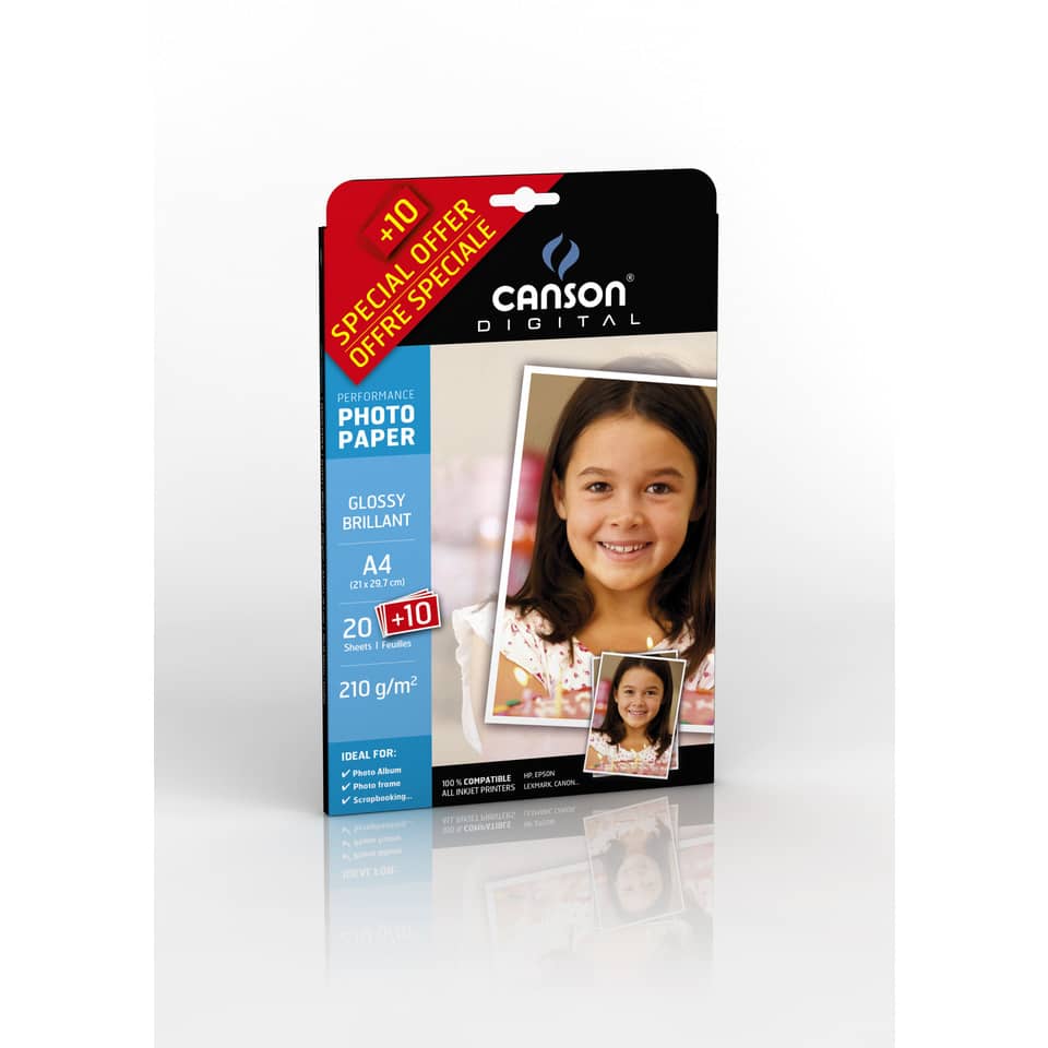 Carta fotografica inkjet CANSON PERFORMANCE fogli A4 lucida 210 g/m²  Conf. 30 pezzi - C200004325