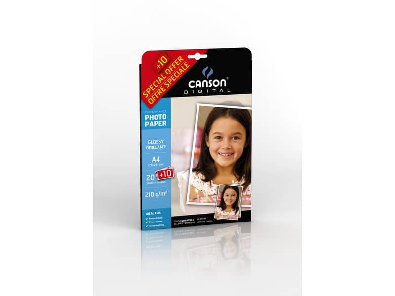 Carta fotografica inkjet CANSON PERFORMANCE fogli A4 lucida 210 g/m²  Conf. 30 pezzi - C200004325