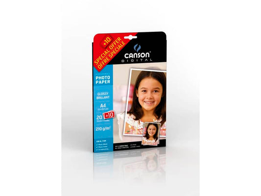 Carta fotografica inkjet CANSON PERFORMANCE fogli A4 lucida 210 g/m² Conf. 30 pezzi - C200004325