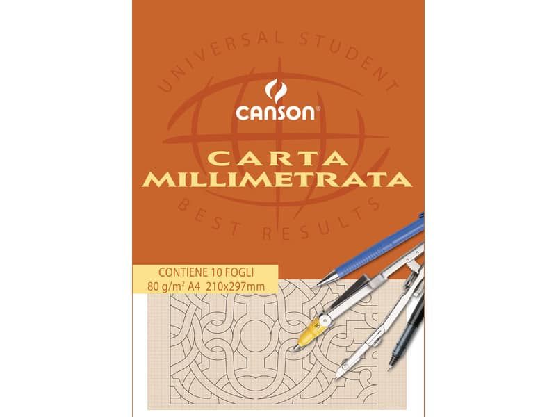 Blocco da disegno CANSON carta millimetrata bianco/arancio 80 g/m² 10 fogli A4 - C200005812