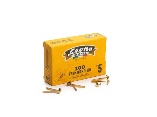 Fermacampioni Leone Dell'Era in acciaio testa bombata N.5 25 mm ottone scatola da 100 pz. - FC5