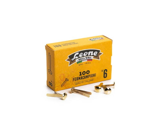 Fermacampioni Leone Dell'Era in acciaio testa bombata N.6 27 mm ottone scatola da 100 pz. - FC6