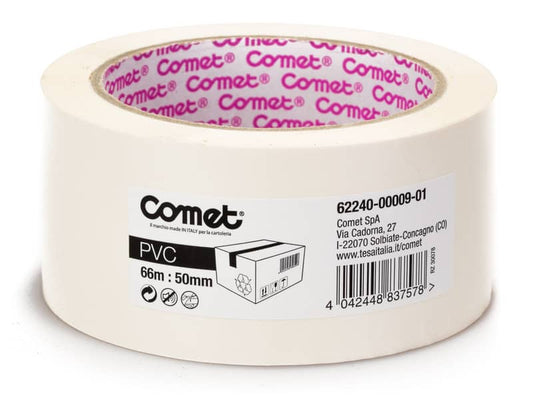 Nastri adesivi per la spedizione Comet in PVC con adesivo in gomma naturale 50 mm x 66 m bianco - 62240-00009-01