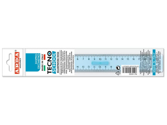 Doppio decimetro ARDA Linea Tecnoschool polistirolo termoresistente azzurro trasparente 20 cm - 403SS